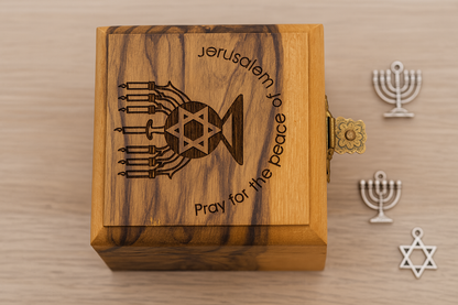 Bethlehem Olive Wood Box Olive Wood Box. Bethlehem. Small. Square. 2 x 2 x 1.25 inches / 5 x 5 x 3.25 cm