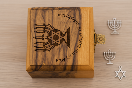 Bethlehem Olive Wood Box Olive Wood Box. Bethlehem. Small. Square. 2 x 2 x 1.25 inches / 5 x 5 x 3.25 cm