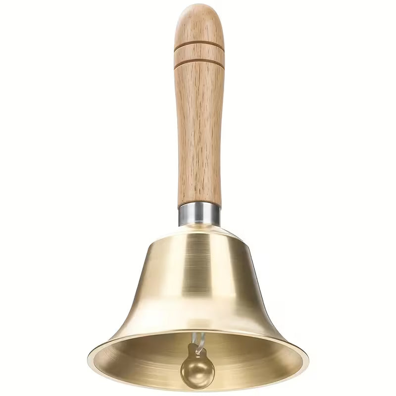 Extra Loud Hand Bell — Solid Brass with Wooden Handle 15cm | Church, Wedding & Home