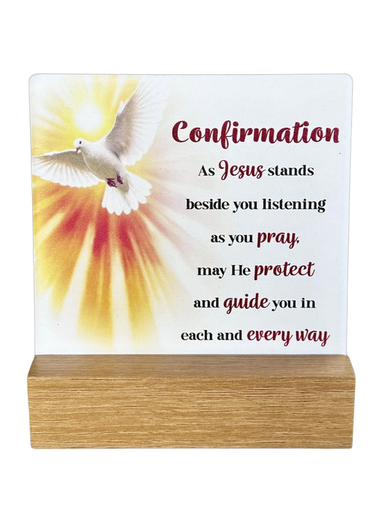 FLEUR SERIES PLAQUES - CONFIRMATION SIZE: 100 X 110MM - STANDING WOOD BASE