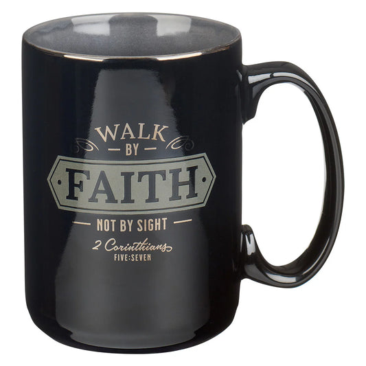 Walk by Faith Not by Sight Black Ceramic Coffee Mug – 2 Corinthians 5:7