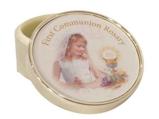 First Communion Box Girl - Rosary -Silver Enamel