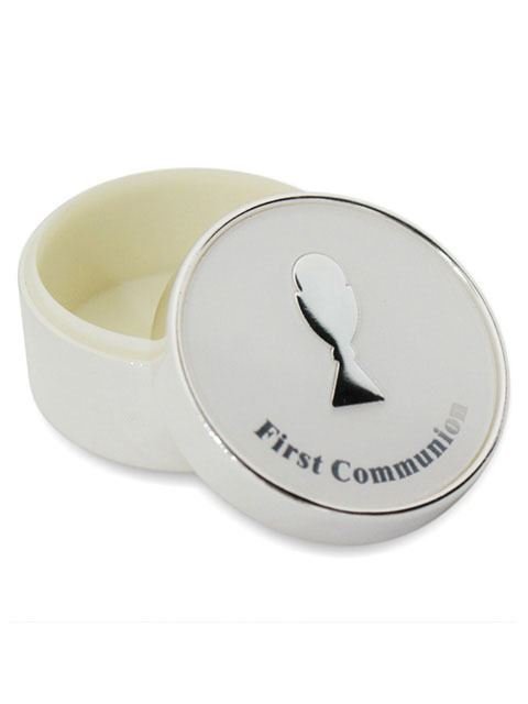 First Communion Rosary Box - Silver Enamel