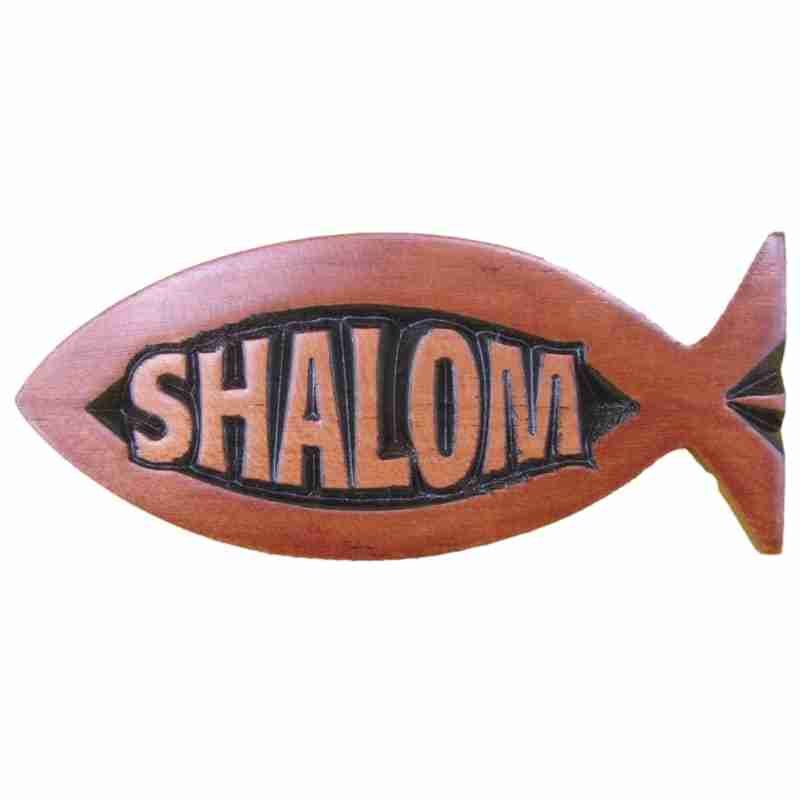 Fish Mahogany Magnet Shalom