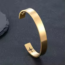 Gold Color Stainless Steel Cross Cuff Bracelet Unisex-Dia :52-67mm