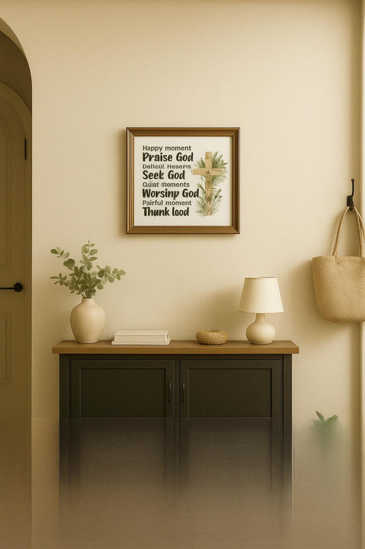 Inspirational Christian Wooden Plaque with Autumn Leaves - "Praise God" Bible Verse
