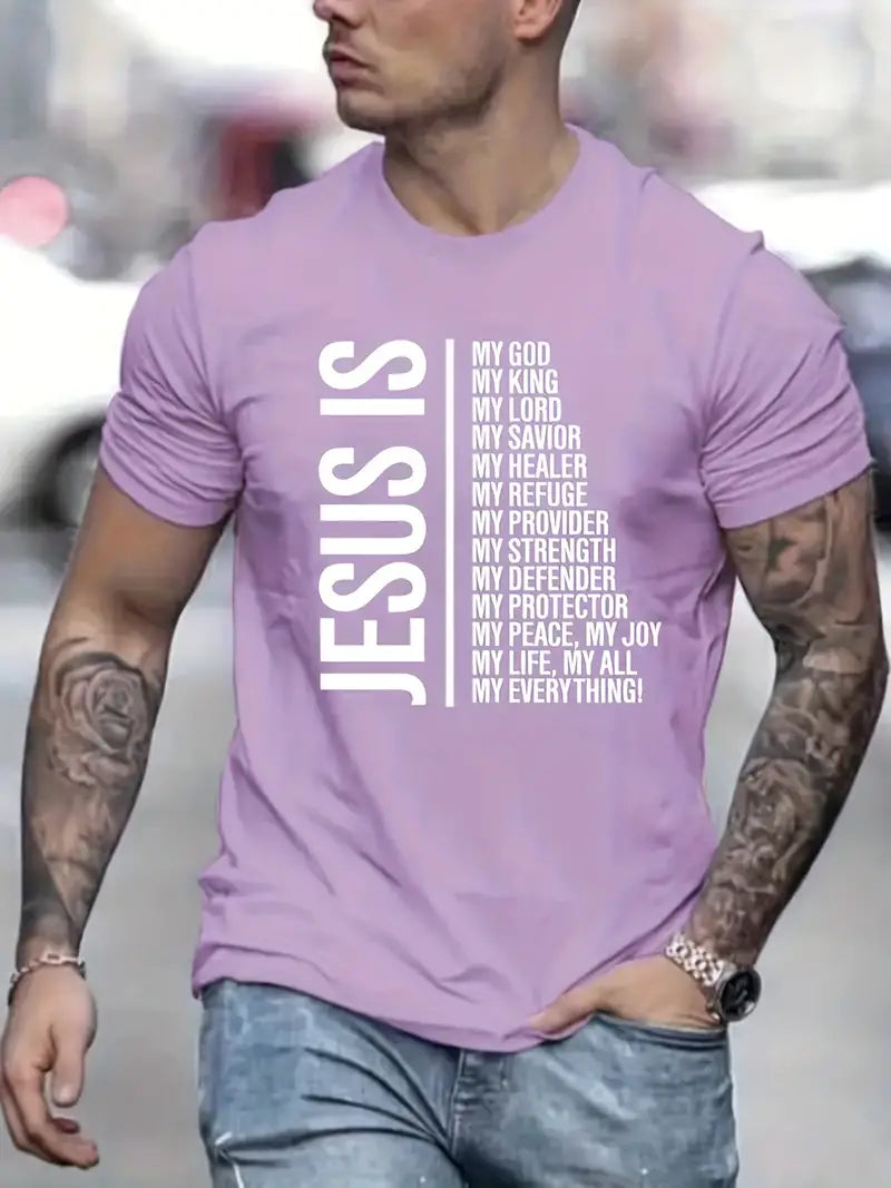 Jesus Is My Everything' Print T Shirt, Tees For Men, Casual Short Sleeve T-shirt For Summer Spring Fall,