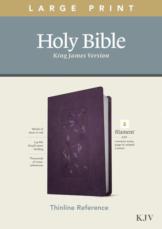 KJV Large Print Thinline Reference Bible, Filament Enabled, LeatherLike, Floral Frame Purple
