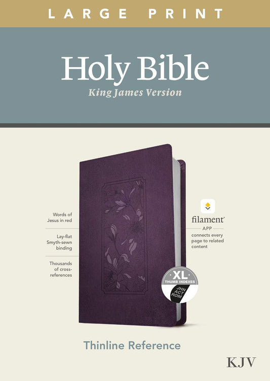 KJV Large Print Thinline Reference Bible, Filament Enabled, LeatherLike, Floral Frame Purple, Indexed