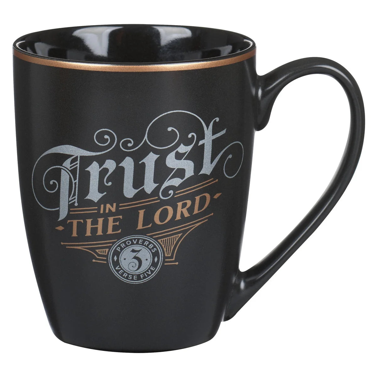 Trust in the Lord – Black and Gold Ceramic Coffee Mug (Proverbs 3:5)