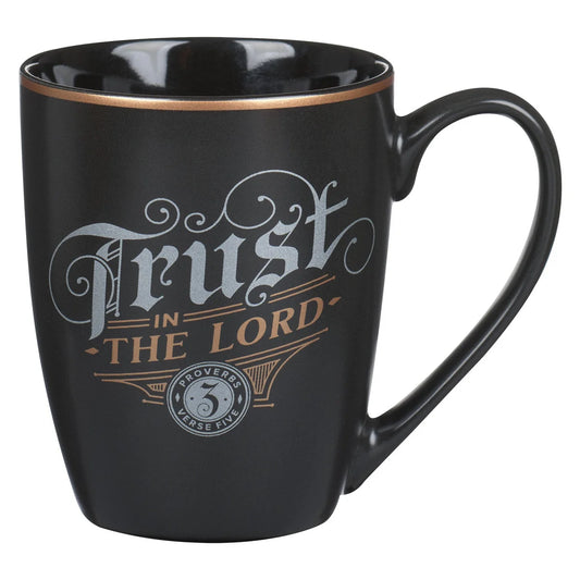 Trust in the Lord – Black and Gold Ceramic Coffee Mug (Proverbs 3:5)