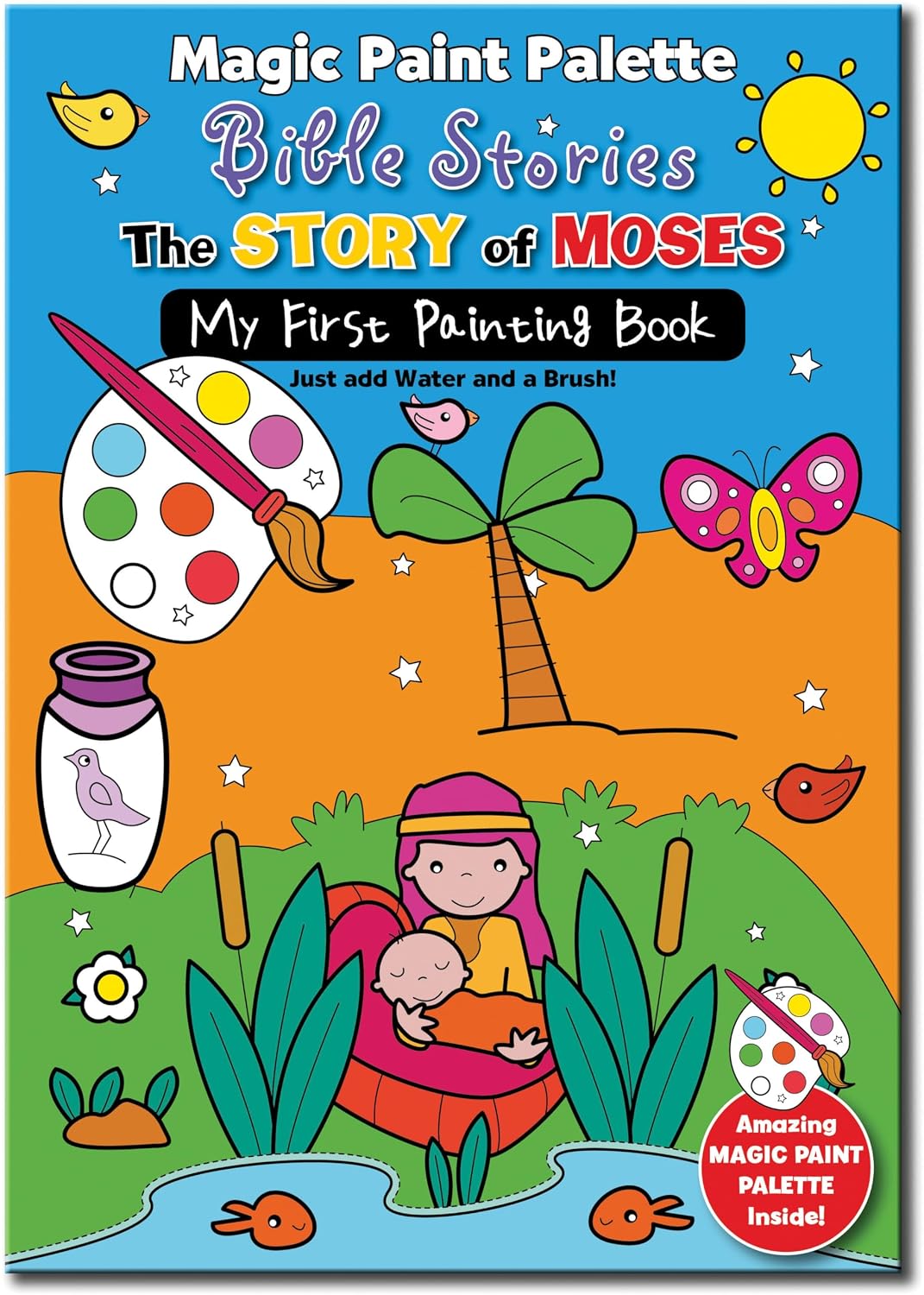 The Story of Moses magic paint palette Bible painting book with baby Moses in a basket cover