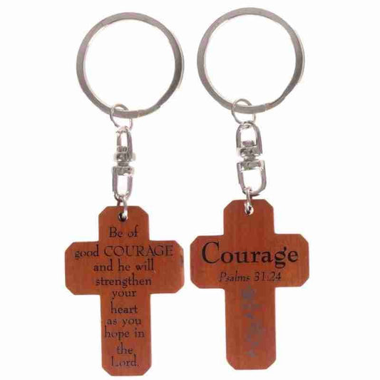 Mahogany Keyring Courage Cross