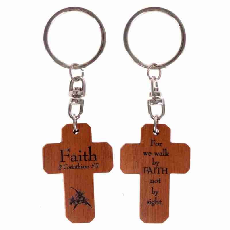 Mahogany Keyring Faith Cross