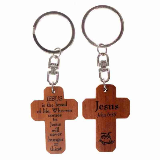 Mahogany Keyring Jesus Cross