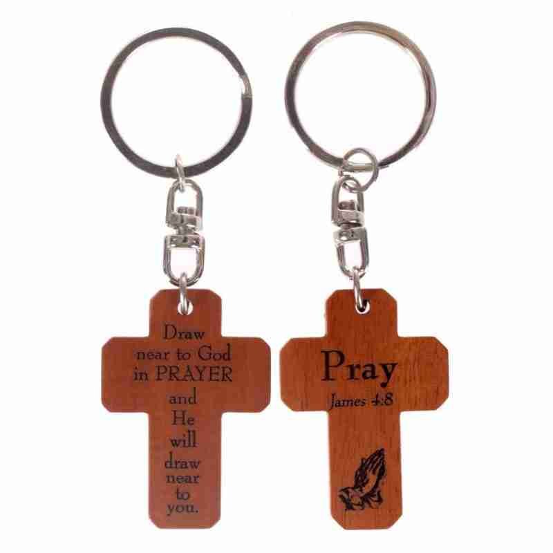 Mahogany Keyring Pray Cross