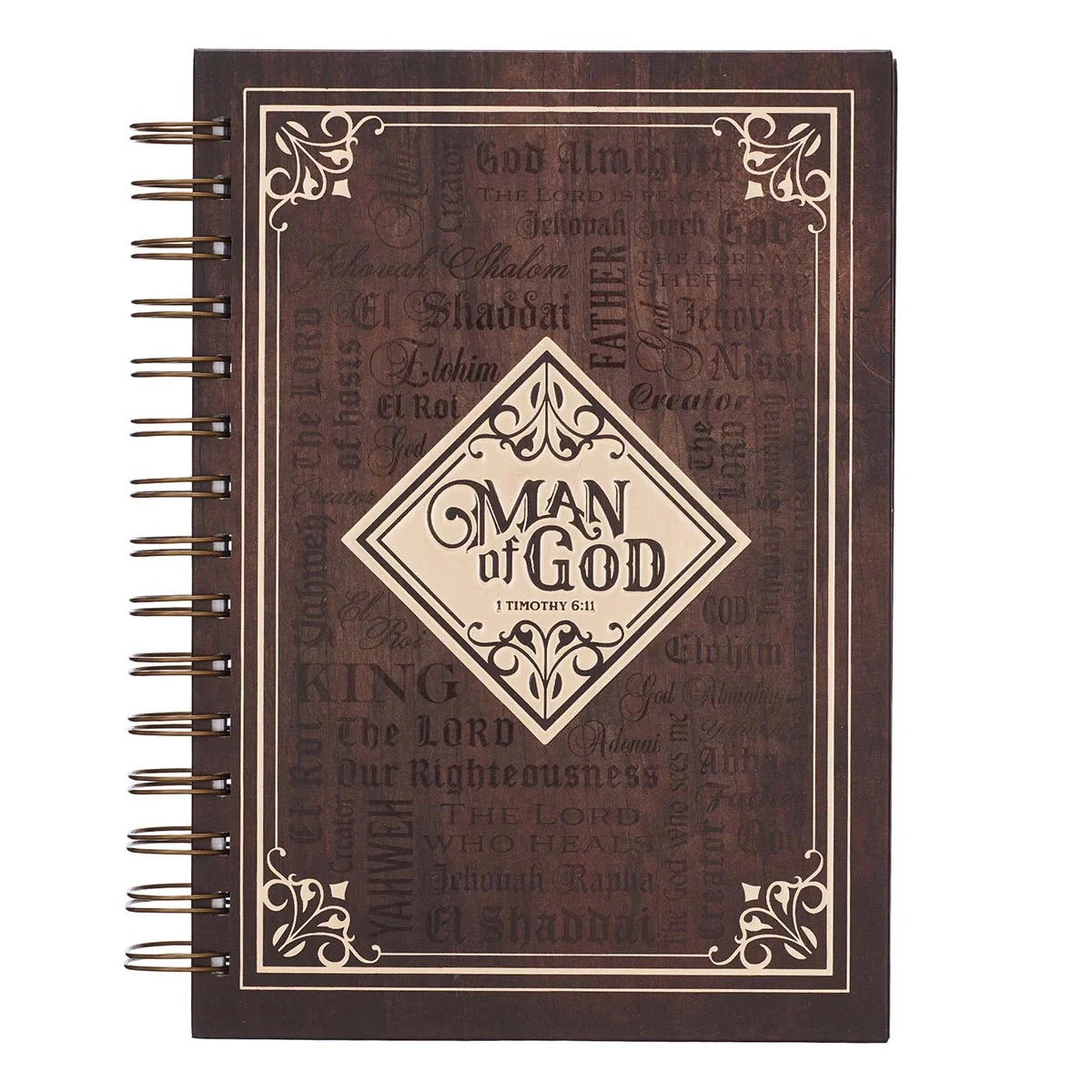 Man Of God Large Wire bound Journal in Brown - 1 Timothy 6:11
