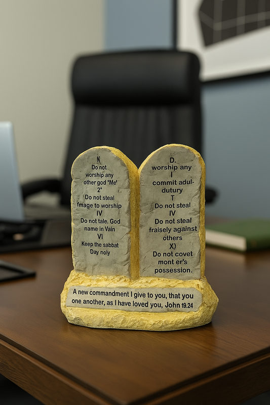 Moses -Ten Commandments stone Sculptural miniature tablets -H 11cm x W 10cm