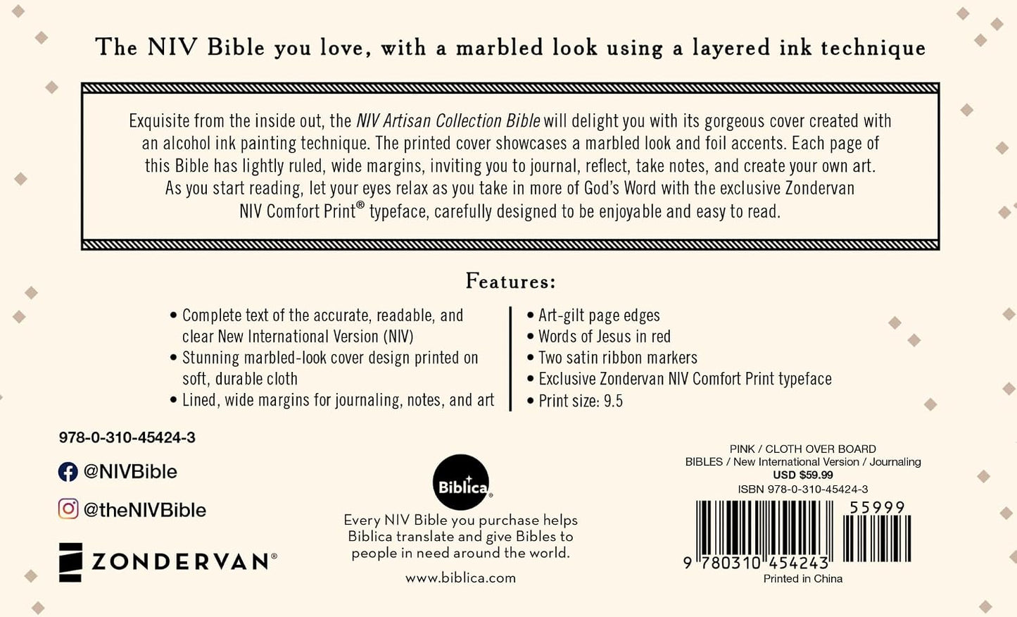 NIV Artisan Collection Bible, Red Letter Edition [Pink]