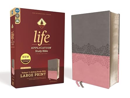 NIV Life Application Study Bible, Third Edition, Large Print, Gray/Pink, Red Letter