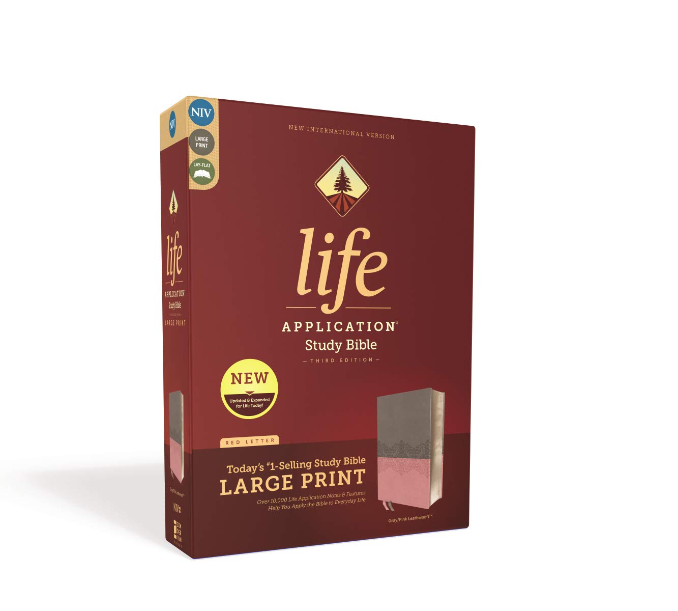 NIV Life Application Study Bible, Third Edition, Large Print, Gray/Pink, Red Letter