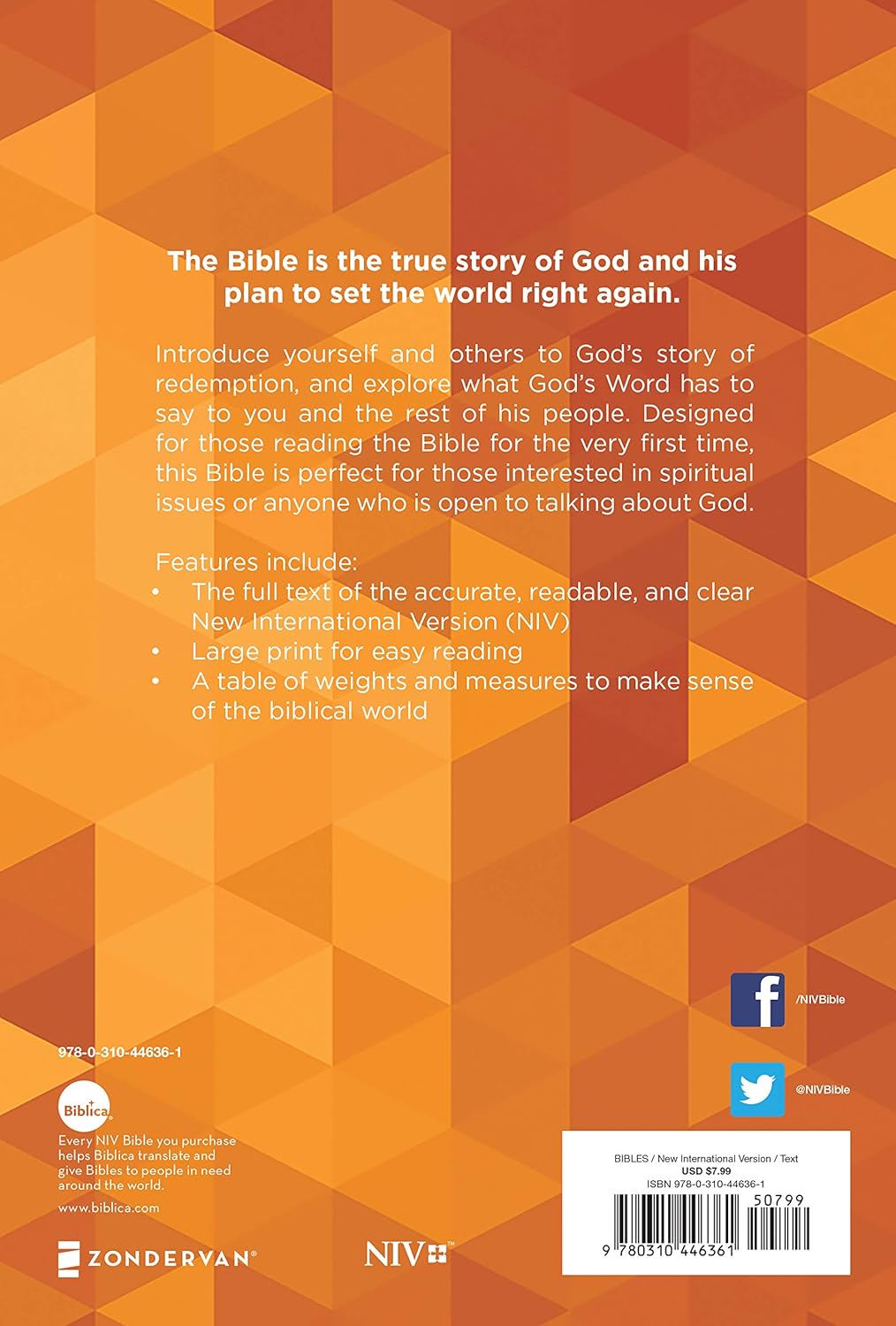 NIV Outreach Bible, Large Print, Paperback