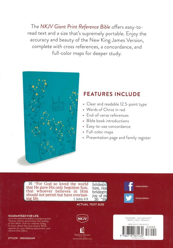 NKJV Giant Print Bible, Teal LeatherSoft, 12.5-Point Type