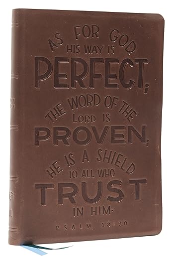 NKJV Thinline Large Print Bible, Verse Art Cover Collection, Genuine Leather, Brown, Thumb Indexed, Red Letter, Comfort Print