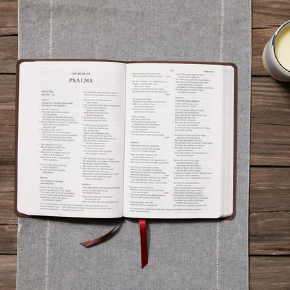 NKJV Thinline Large Print Bible, Verse Art Cover Collection, Genuine Leather, Brown, Thumb Indexed, Red Letter, Comfort Print