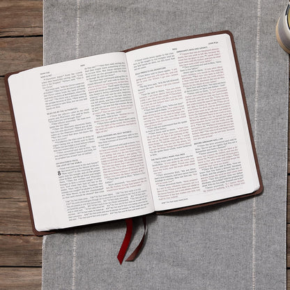 NKJV Thinline Large Print Bible, Verse Art Cover Collection, Genuine Leather, Brown, Thumb Indexed, Red Letter, Comfort Print