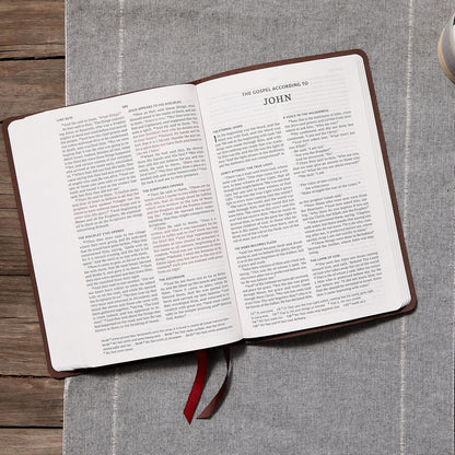 NKJV Thinline Large Print Bible, Verse Art Cover Collection, Genuine Leather, Brown, Thumb Indexed, Red Letter, Comfort Print