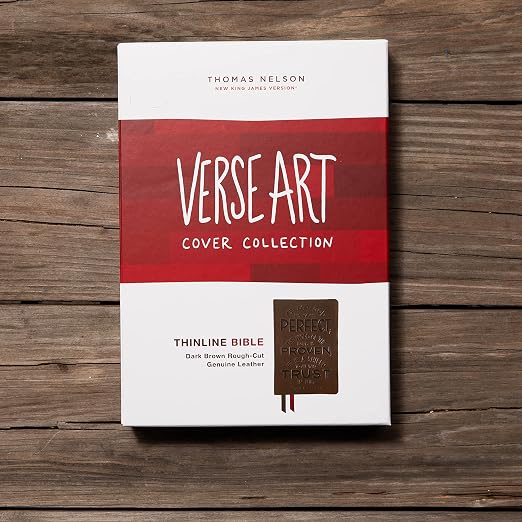 NKJV Thinline Large Print Bible, Verse Art Cover Collection, Genuine Leather, Brown, Thumb Indexed, Red Letter, Comfort Print