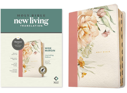 NLT Wide Margin Bible – Dusty Pink Blossoms Leatherlike (Filament Enabled, Indexed)