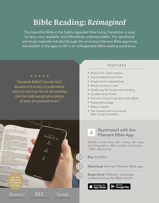 NLT Wide Margin Bible – Dusty Pink Blossoms Leatherlike (Filament Enabled, Indexed)