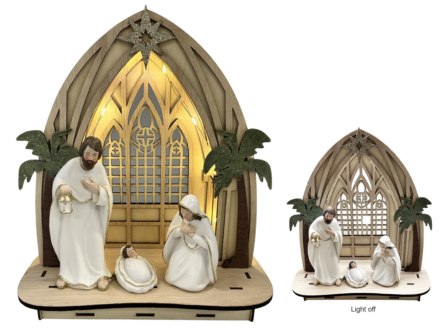 NATIVITY FAMILY SCENCE WITH LIGHT RESIN/ WOOD - SIZE 210 X 240 X 100MM Trade Price