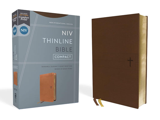 NIV Thinline Bible, Compact, Leathersoft, Brown, Red Letter, Comfort Print