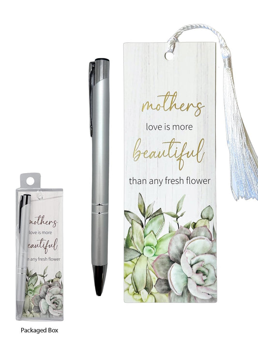 Pen and Bookmark Gift Set – Bloom Mother (with Tassel & Gold Highlights)
