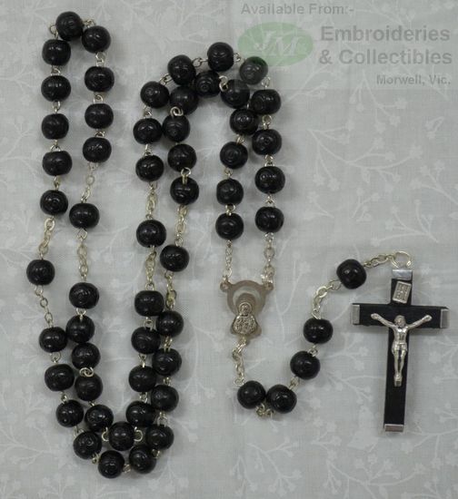 Rosary Wood Black Round Patterned - 8mm Beads