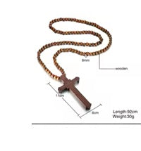 Rosary Necklace Large Wood Jesus Christ Cross Pendant With Wooden Beads