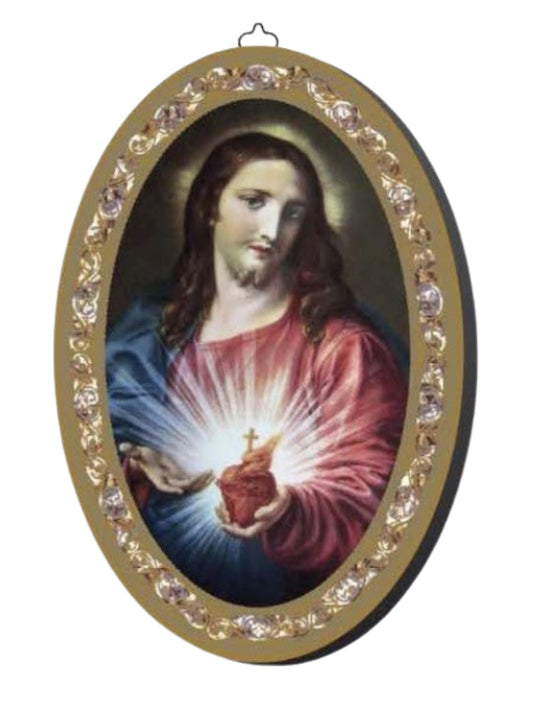 Icon Wood Oval Plaque - Sacred Heart of Jesus