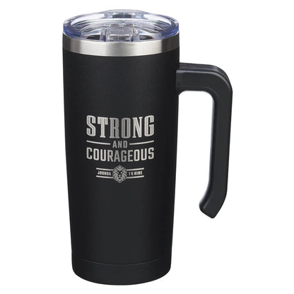 Black Stainless Steel Travel Mug with Handle - Strong and Courageous, Joshua 1:9-500ml
