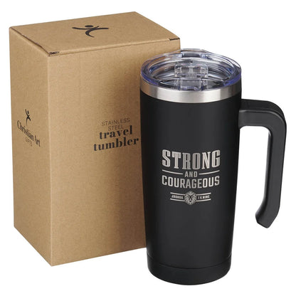 Black Stainless Steel Travel Mug with Handle - Strong and Courageous, Joshua 1:9-500ml