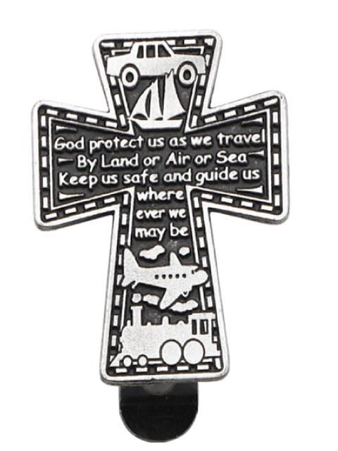 Visor Clip Pewter -Travellers Prayer: Size 5.5cm x4cm