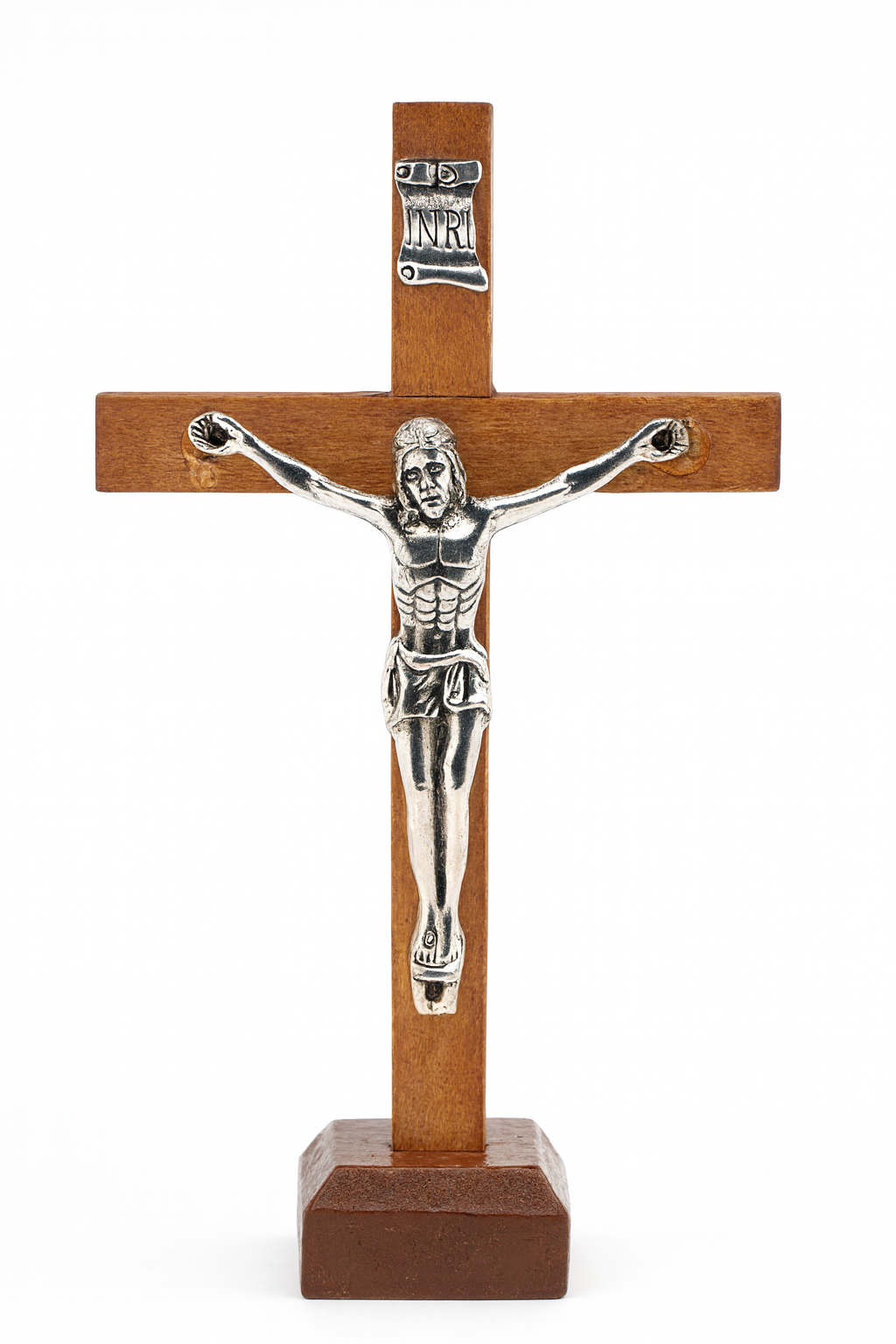 Wooden Crucifix on a Stand Christ Statue. -11cmx6cm Base -2.5cm sq.