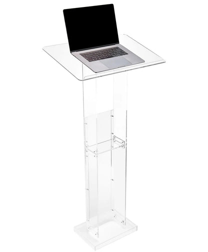 Acrylic Podium Stand - Portable Church Lectern with Storage Shelf-RTA