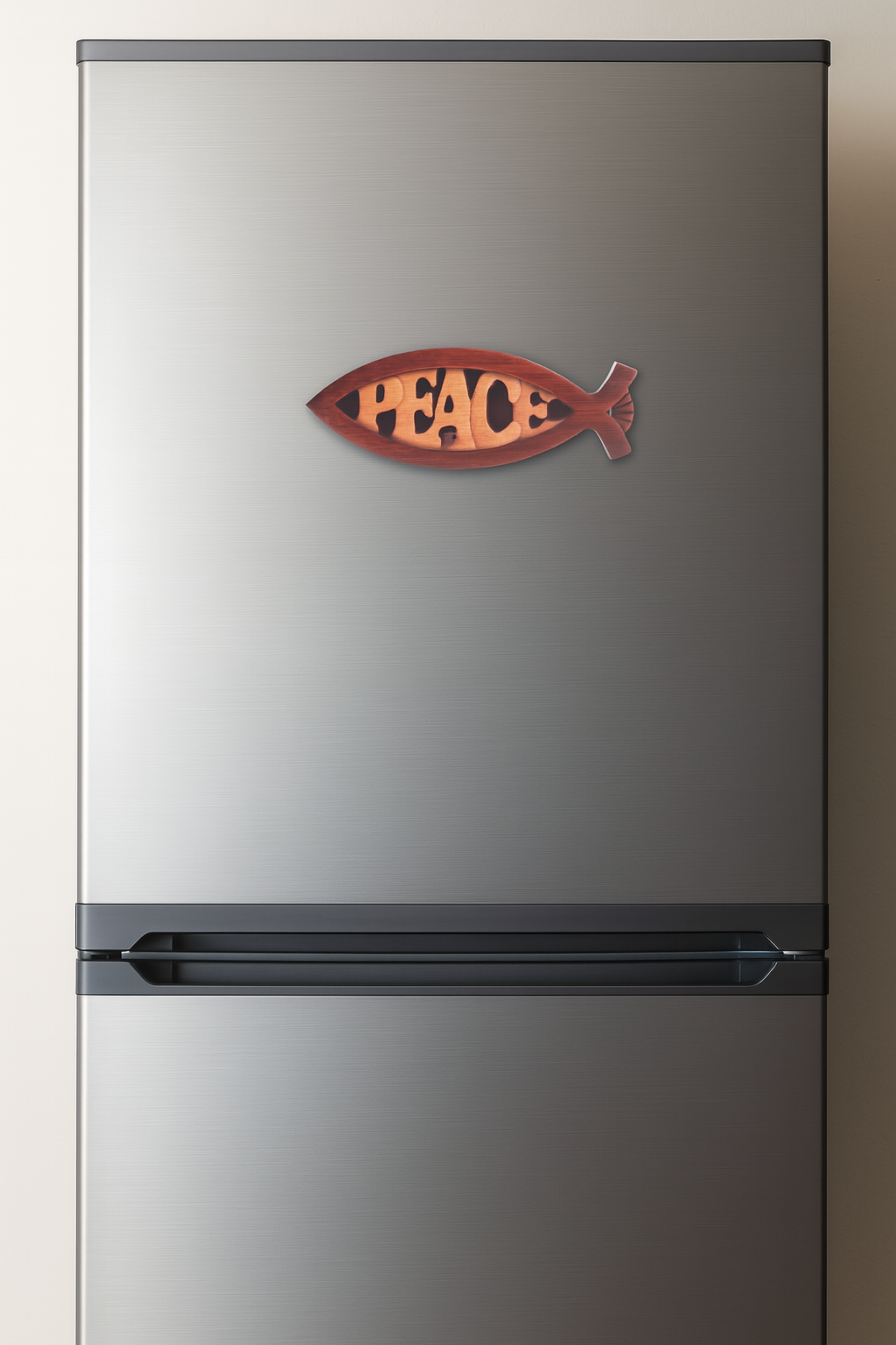 Fish Timber Magnet-Peace -Hand Crafted -9cmx4cm