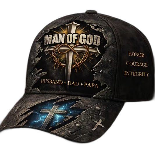 Man of God Baseball Cap – Husband Dad Papa | Christian Faith Cap Honor Courage Integrity