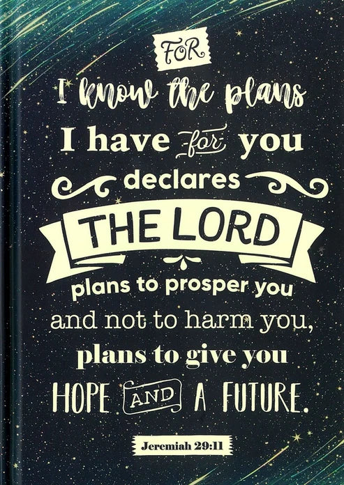For I Know the Plans A5 hardcover Christian journal with starry night cover and Jeremiah 29:11 in cream lettering