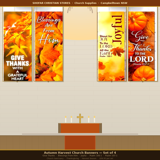 Autumn Harvest Church Banners — Set of 4 | Thanksgiving Scripture Wall Art (180cmx35cm)