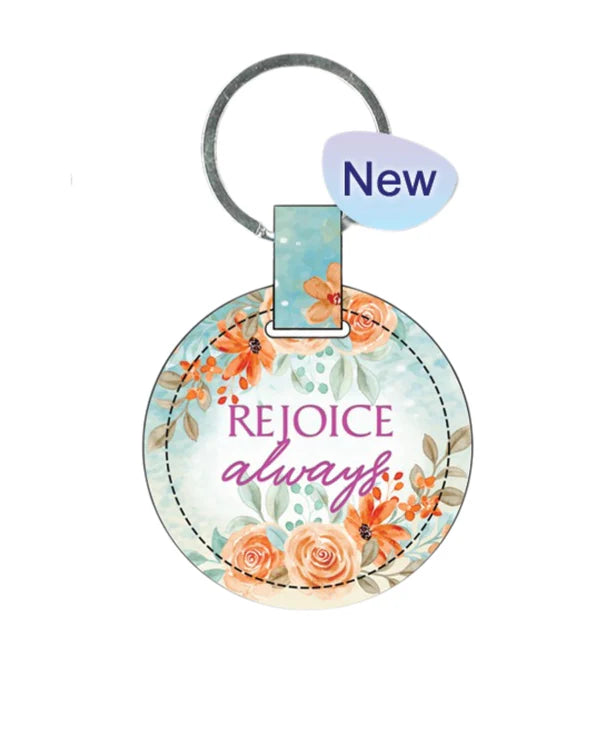 key Ring Leather Round Green Floral - Rejoice Always